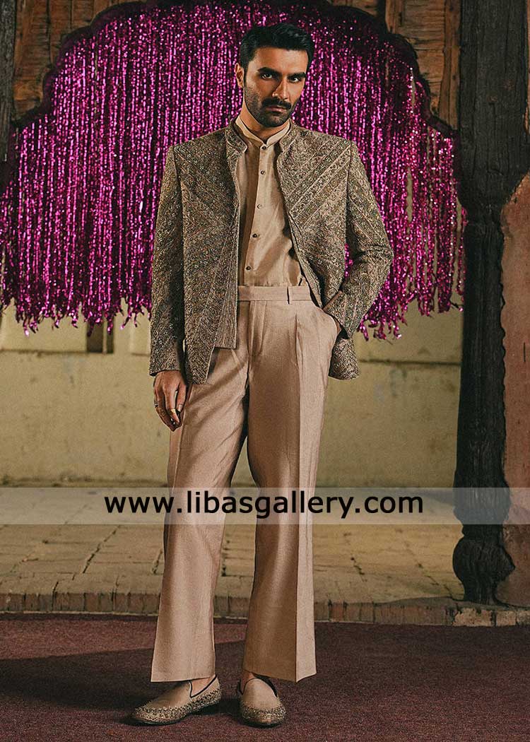 Luxury Embroidered Groom Open Style Wedding Jacket