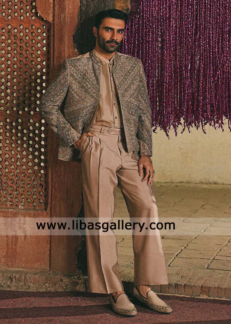 Luxury Embroidered Groom Open Style Wedding Jacket