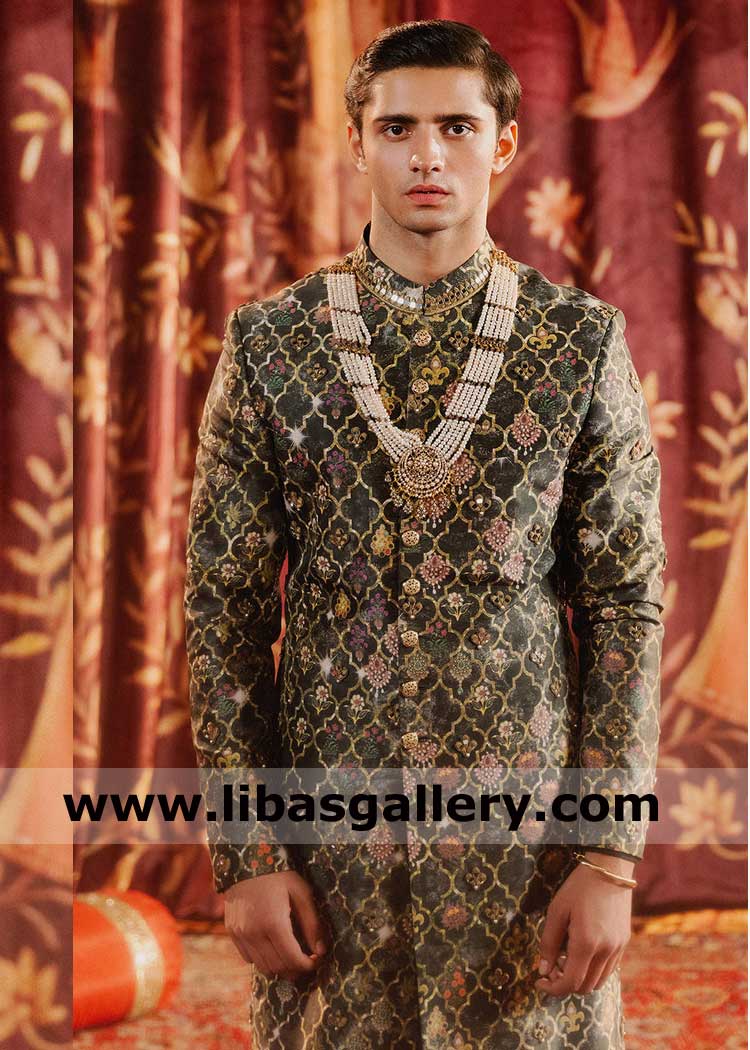Groom Wedding Sherwani Mirror Details