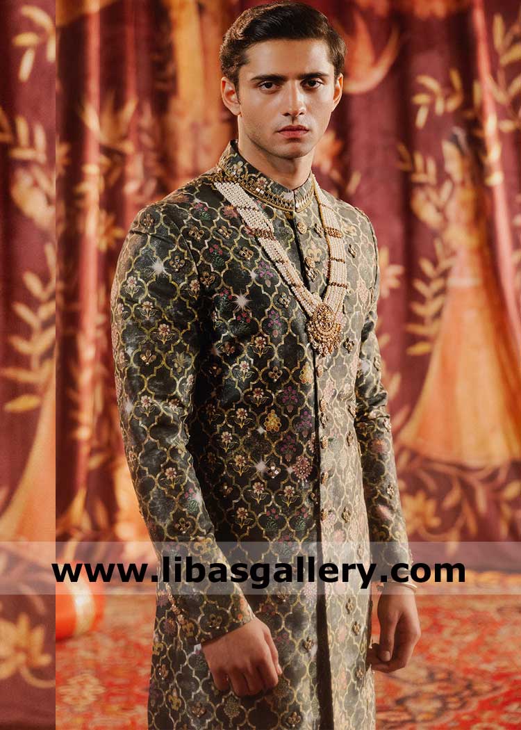 Groom Wedding Sherwani Mirror Details