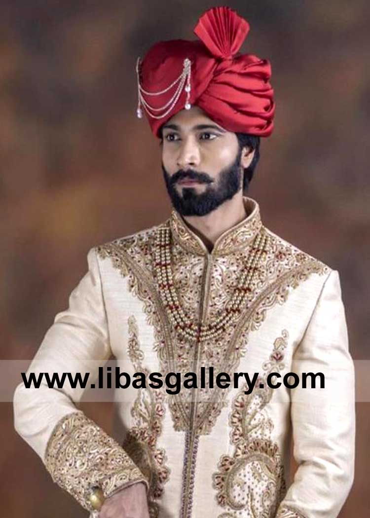 Red turban royal type tail less for groom prince style wedding
