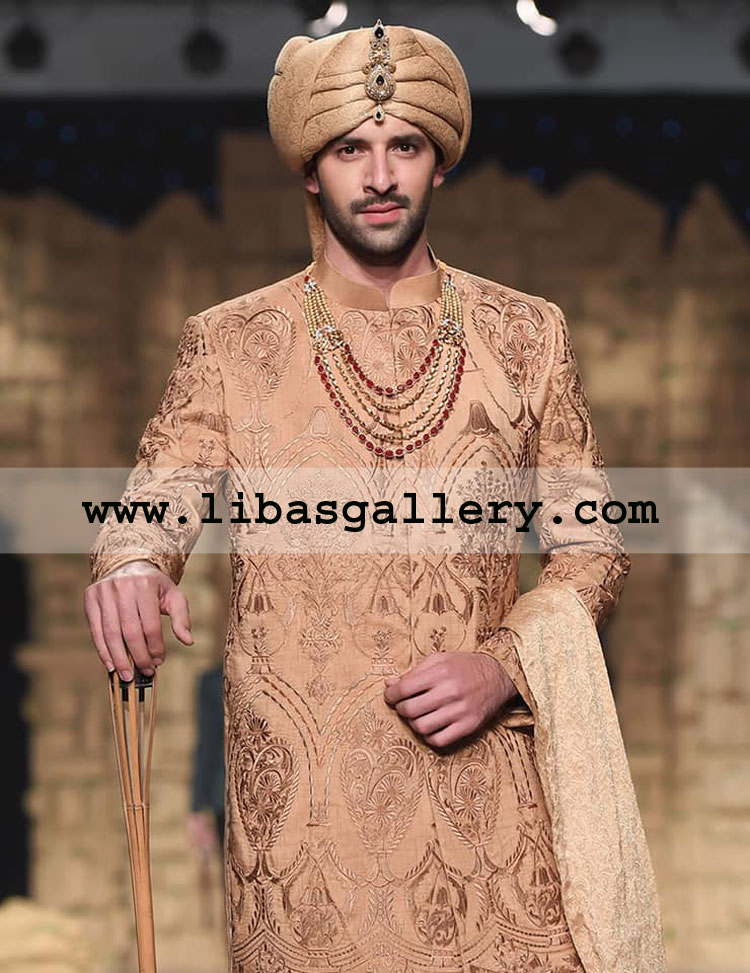 Jamawar pretied Gold Turban for groom nikah barat day