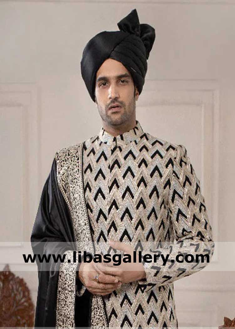 Black wedding turban for men nikah day with shamla