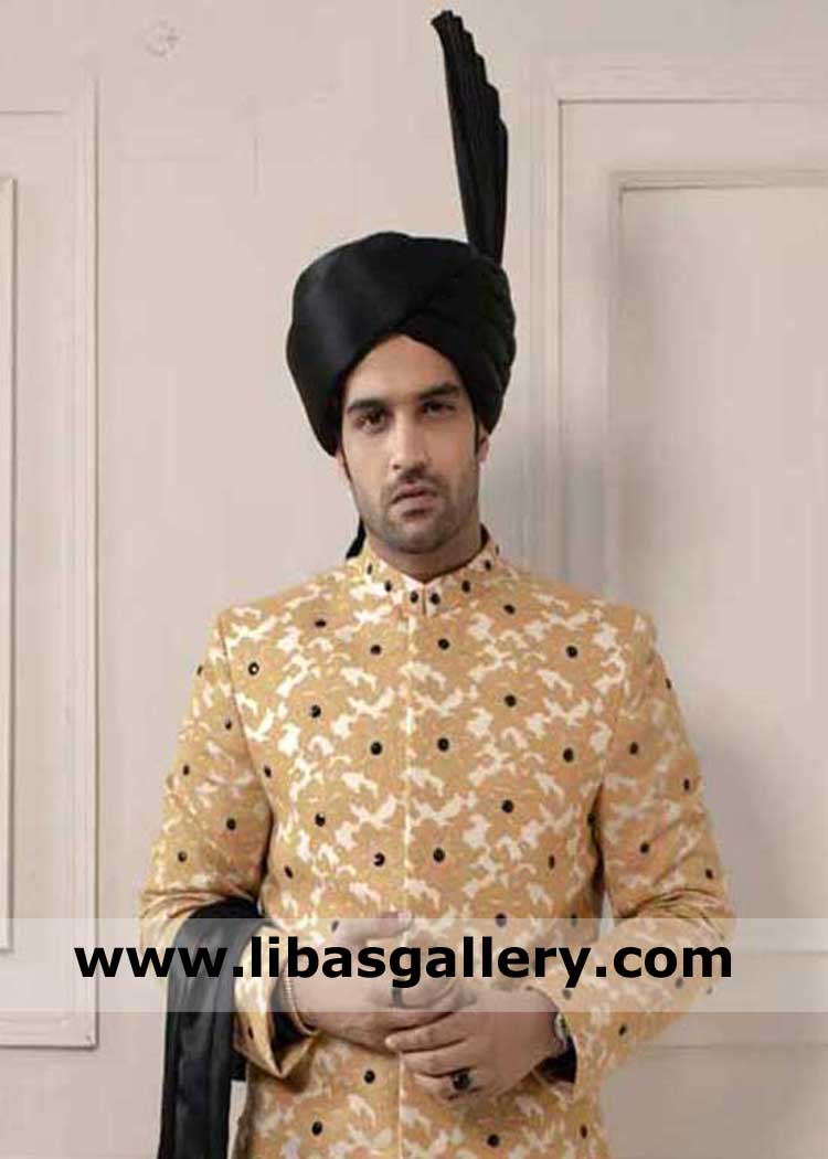 Tower Fan Style black groom turban pretied for wedding day
