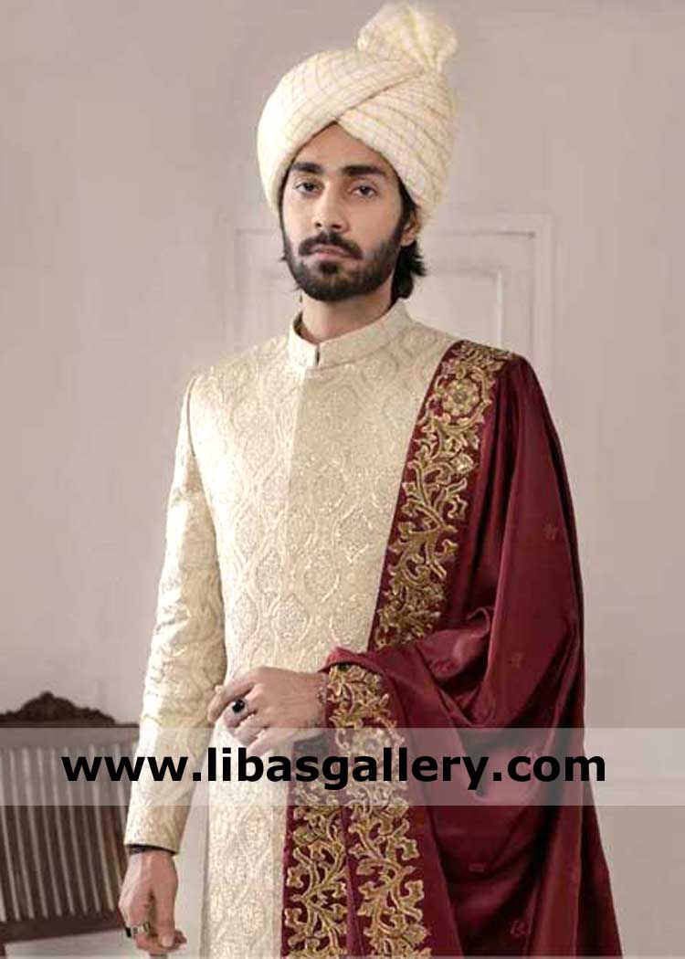 Light shade groom wedding nikah turban pretied with little shamla best for nikah barat day costume pakistan oman qatar