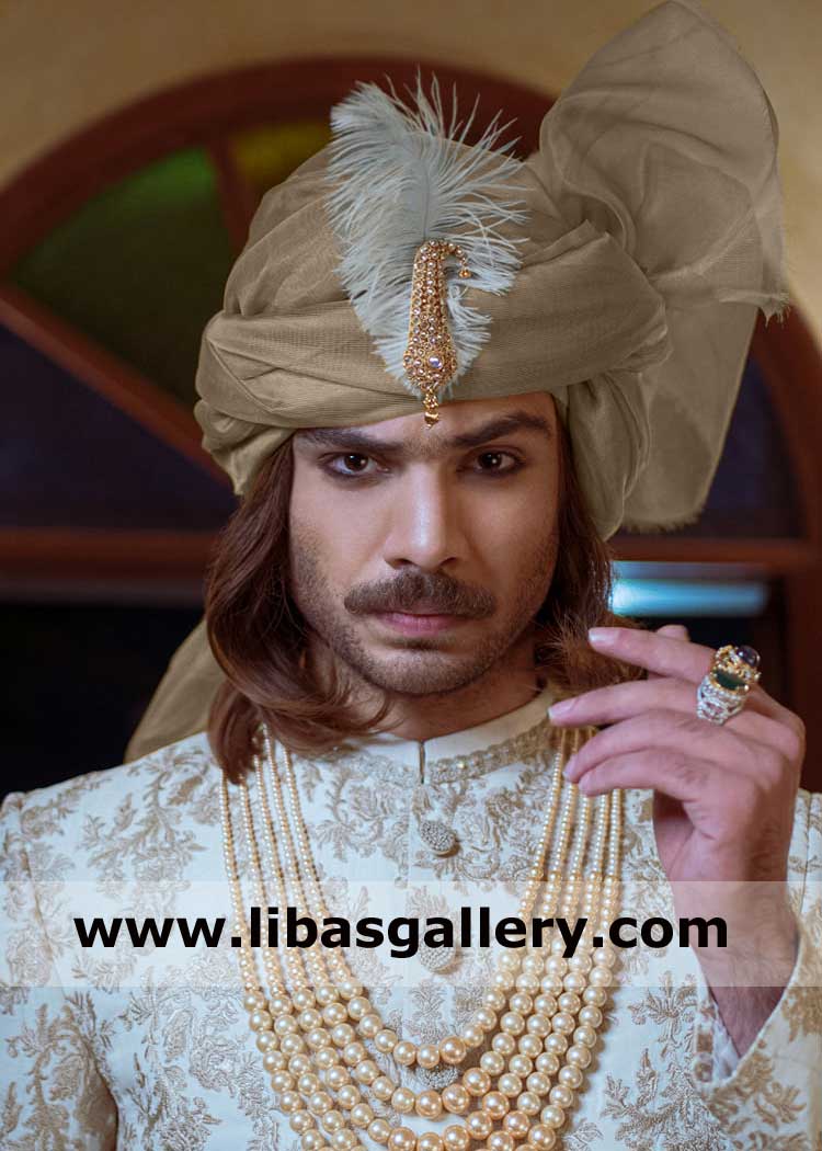Groom gold organza pretied nikah day turban style with jewelry pc brooch book order for pagri UK USA Dubai Canada