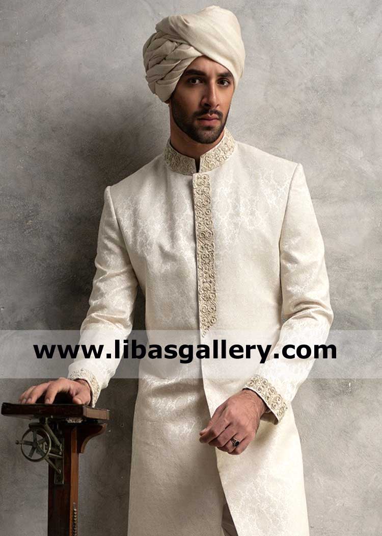 Munsif ali khan Off white Men turban without Tail in Raw silk fabric high quality to wear with matching and contrast color sherwani on nikah Barat Paris Leon 
