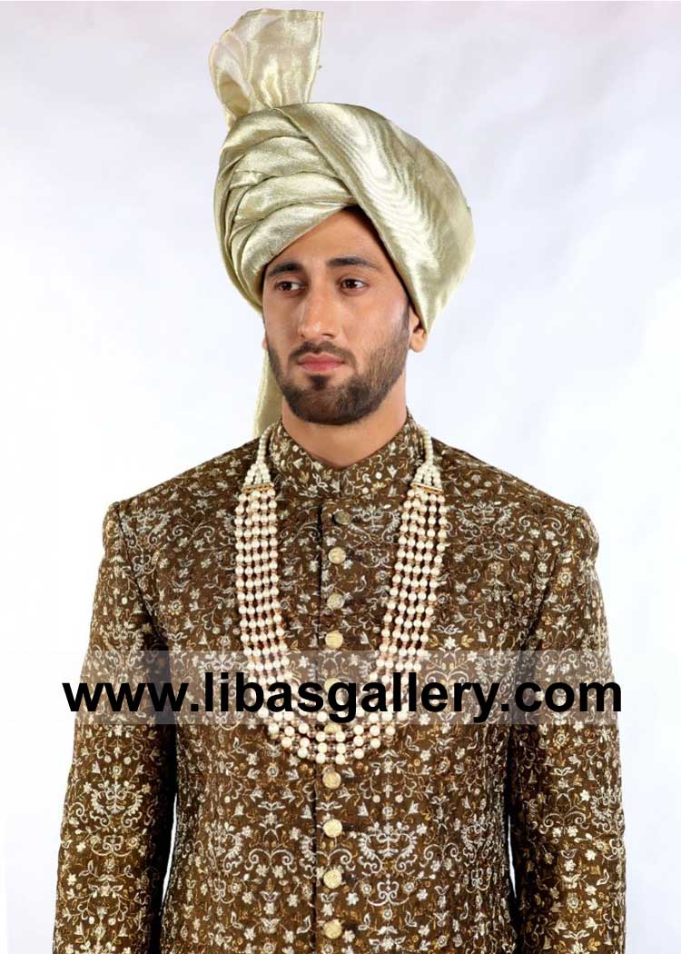 Groom Turban made in high quality Indian Raw silk Tissue Silk and French Lame fabric for Nikah Marriage day Corpus Christi Montgomery Wichita USA