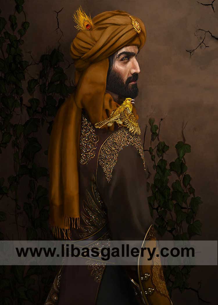 Sultan Salahuddin Ayyubi Style Bronze Groom Pretied Historical Wedding Turban with Fur and beautiful jewelry pc brooch to look more Royal on Nikah UK USA Canada