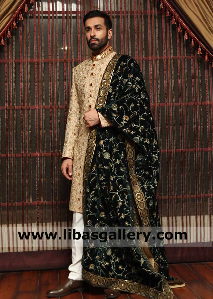 Groom Black embroidered Shawl for Sherwani