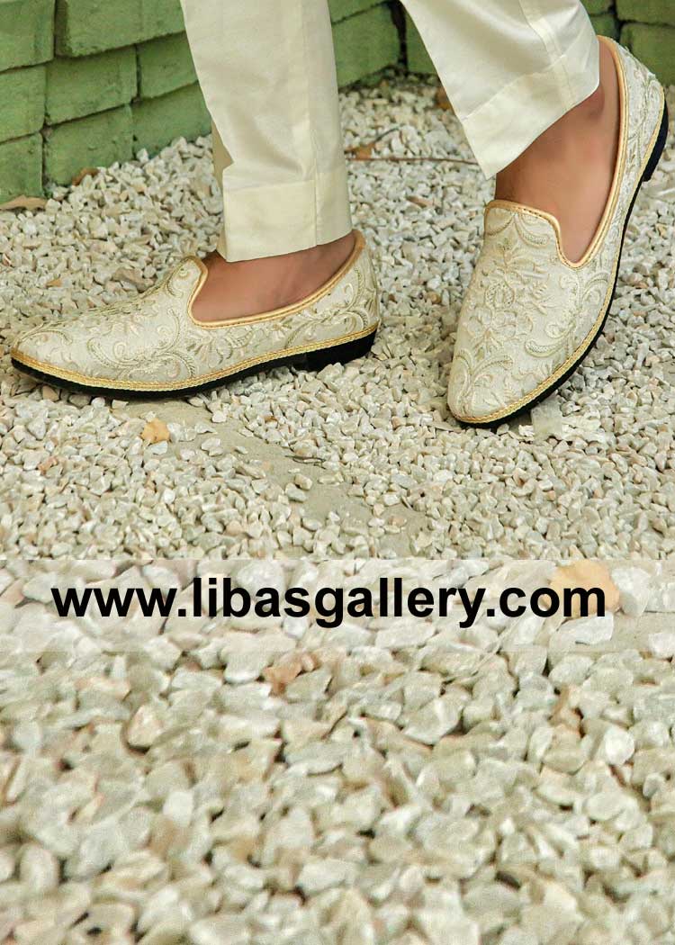 Groom Wedding Shoes with Beautiful Thread Embroidery Pattern and comfort foot to enjoy your Nikah barat Event with Family Los Angeles, Chicago, Houston Texas USA