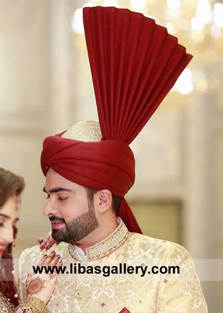 Red Traditional Punjabi Wedding Kulla for Men Nikah Ceremony to wear on different shades of sherwanis and prince coat Melbourne Doha Jeddah Oman Chicago