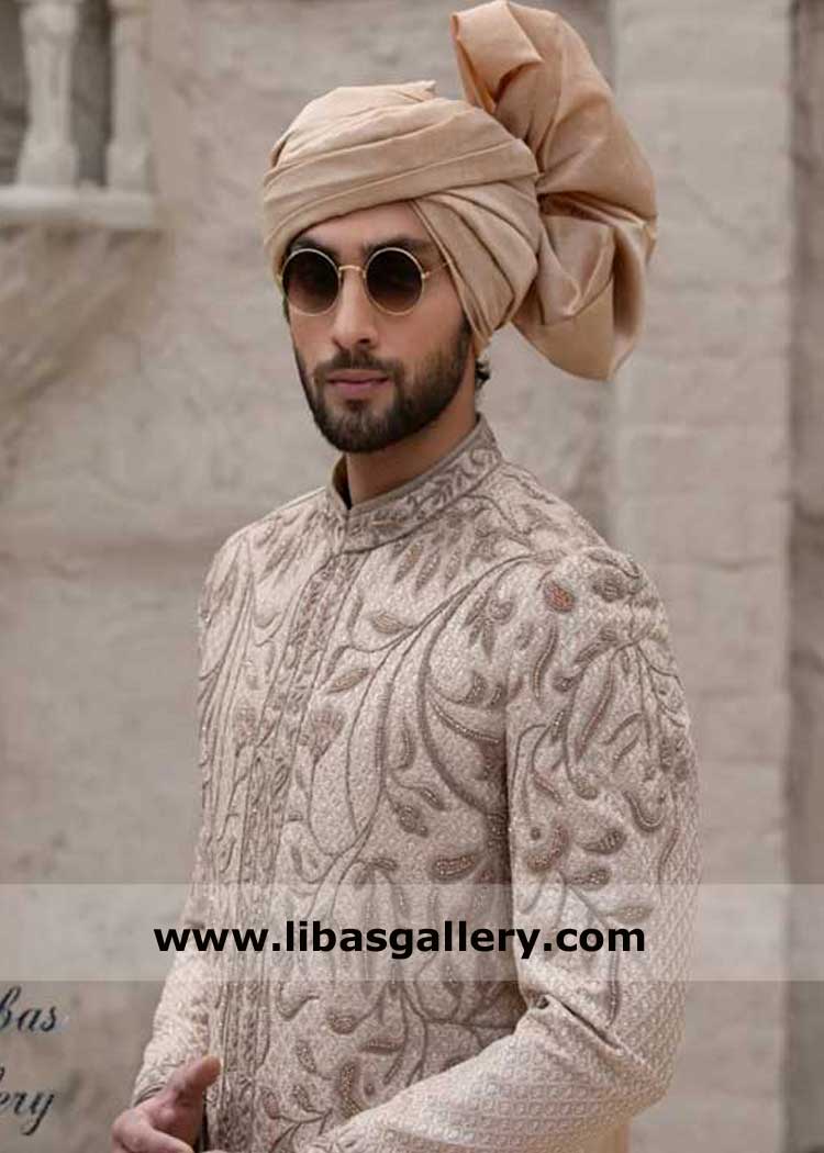 Pale Taupe Groom Big Shamla Turban