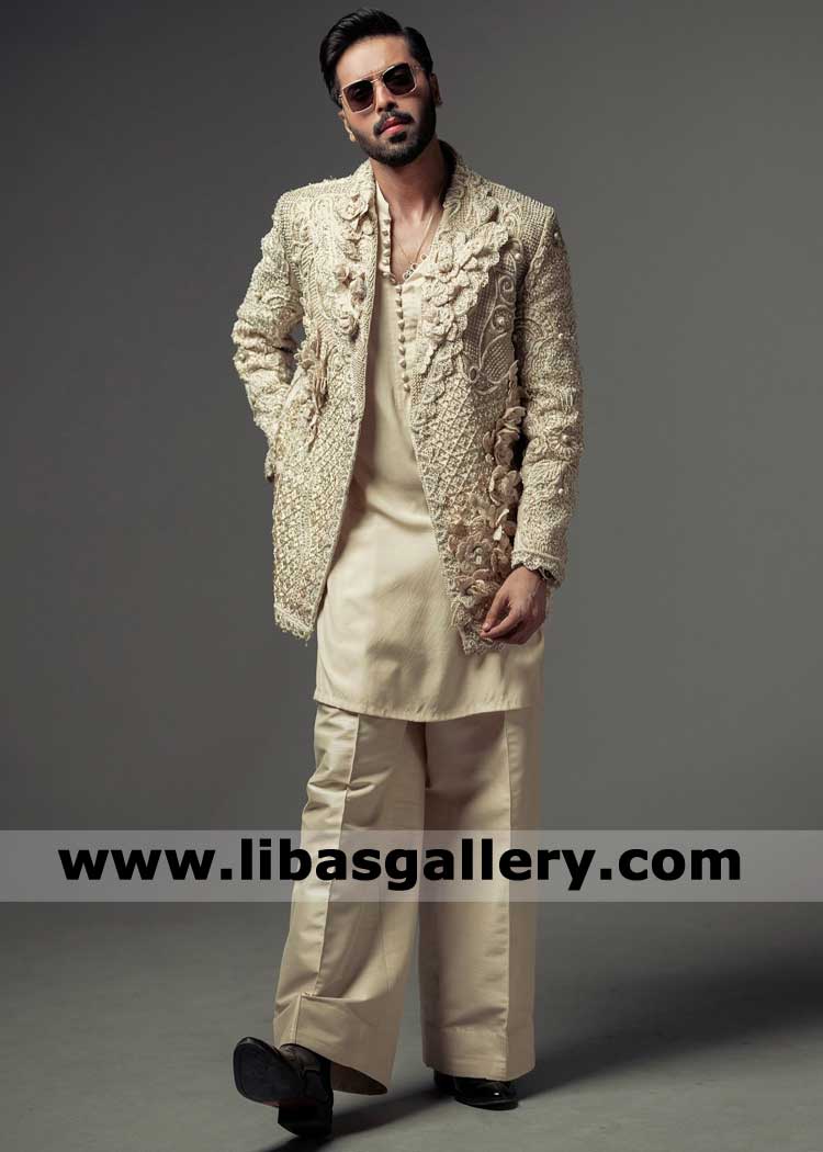 Heavy Embroidered Open Style Prince Coat Farshi Shalwar