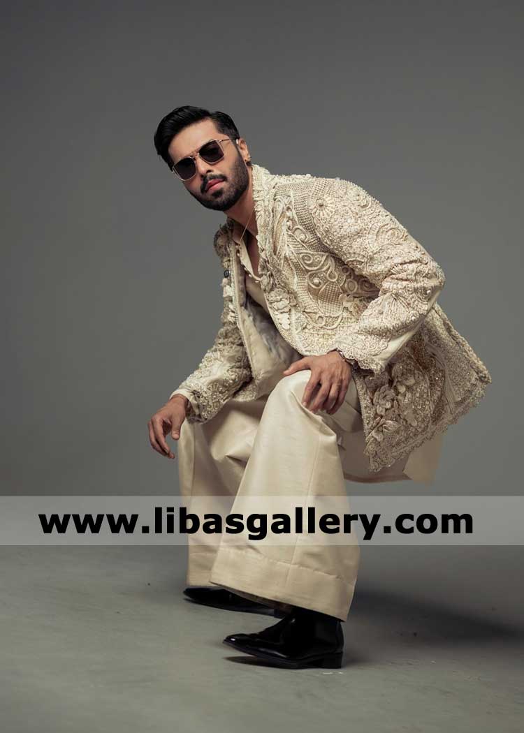 Heavy Embroidered Open Style Prince Coat Farshi Shalwar
