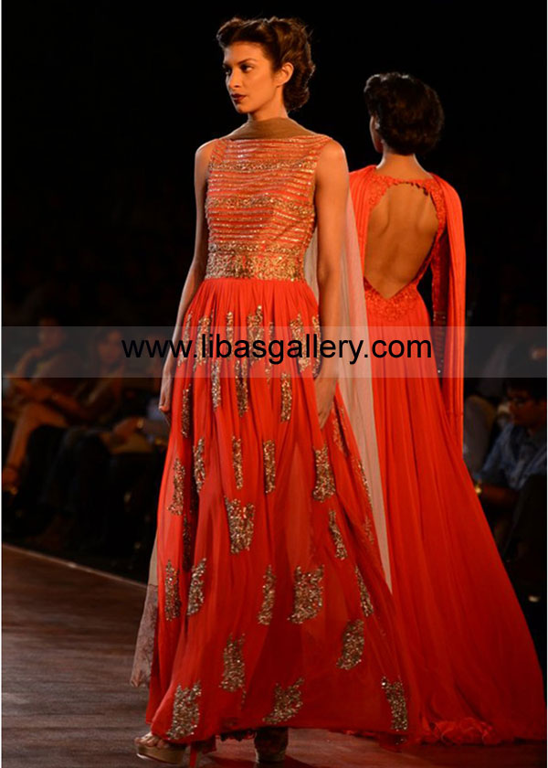 Orange Ombre Seona Indian Wedding Dresses 