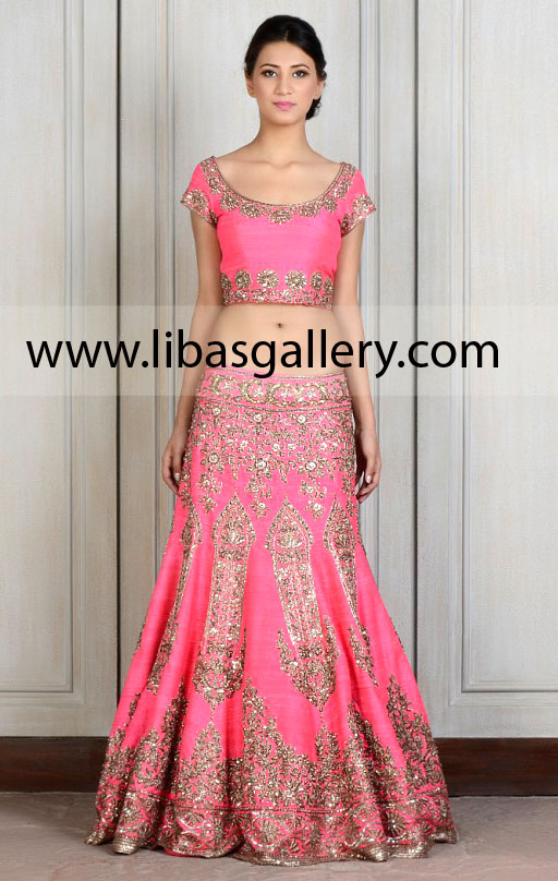 pink indian lehenga choli dress hand embellished