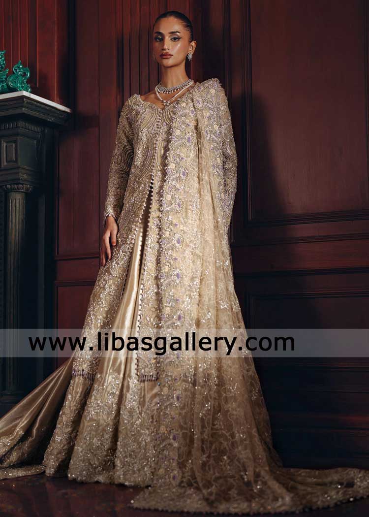 Ivory Bridal Gown with Lehenga for Wedding