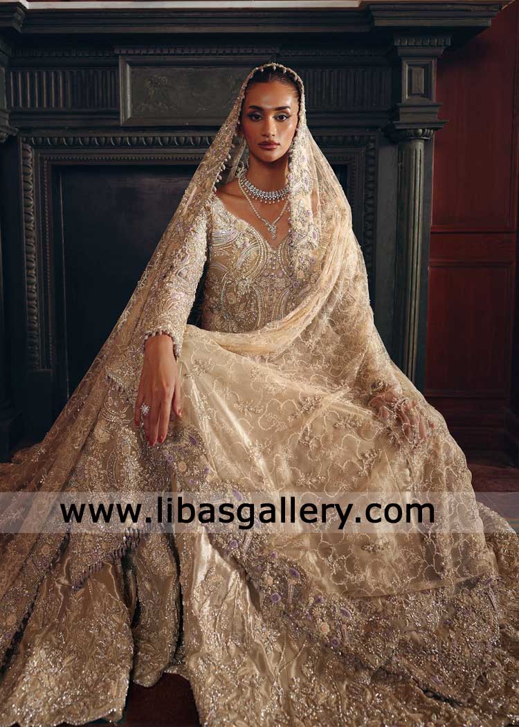 Ivory Bridal Gown with Lehenga for Wedding