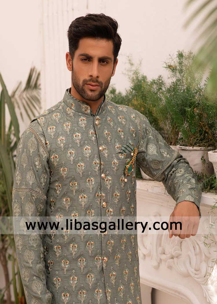 Jade Green Embroidered Waistcoat Style for Groom