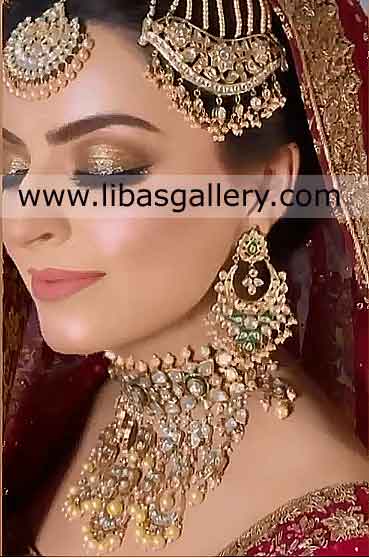 Beautiful bridal jewellery set for barat nikah jhumer earrings tika necklace custom made UK USA Dubai