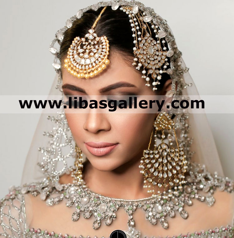 Shy bride in latest design of bridal jewellery set for nikah walima