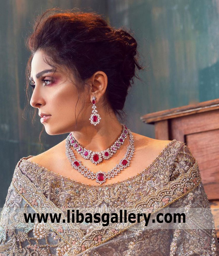 dazzling jewellery set in 925 sterling silver ayeza khan posing with close eyes necklace earrings hand made uk usa canada