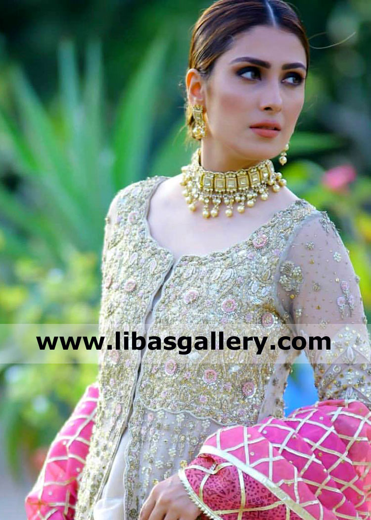 glowing face girla ayeza khan wearing gold plated bridal jewellery earrings and choker necklace made by 925 sterling silver shop online uk usa canada