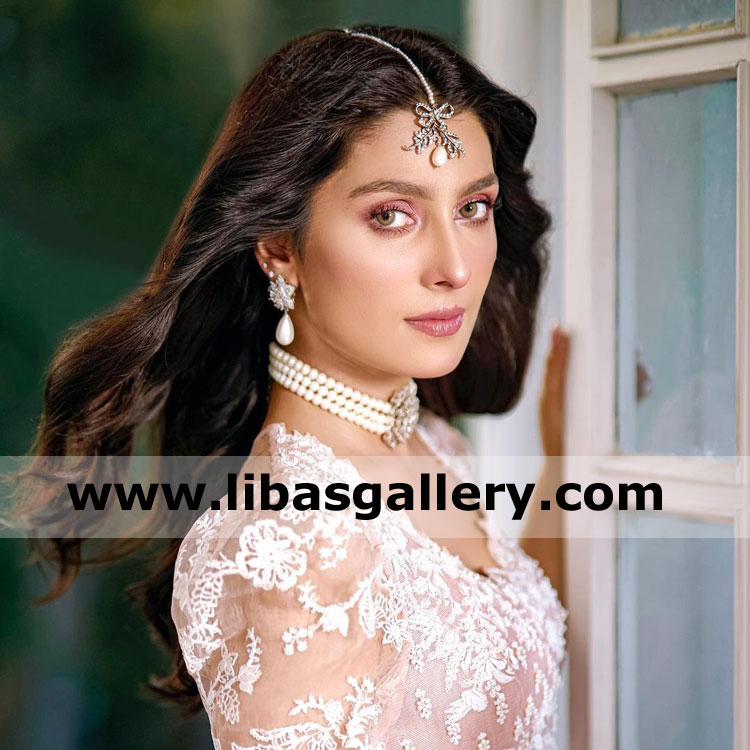 light party jewellery set baby face fashion icon sweet ayeza khan in screen necklace earrings and tika 925 sterling silver and cultured pearl uk usa dubai