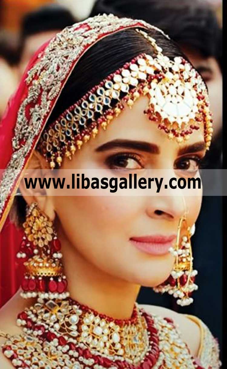 saba qamar spotted in parde me rehne do pakistani 2022 movie in designer bridal jewelry set red and gold hand made bespoke zevar uk usa canada