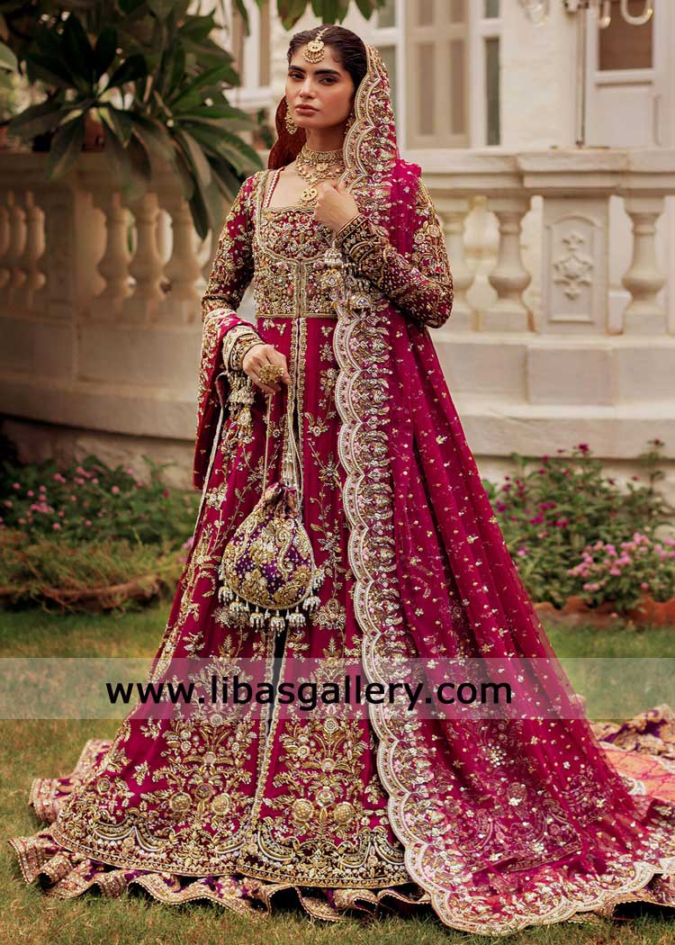 Kalidar bridal hand embroidered with farshi lehenga