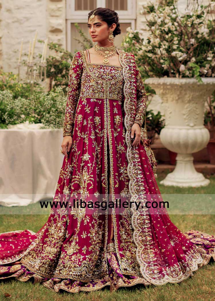 Kalidar bridal hand embroidered with farshi lehenga