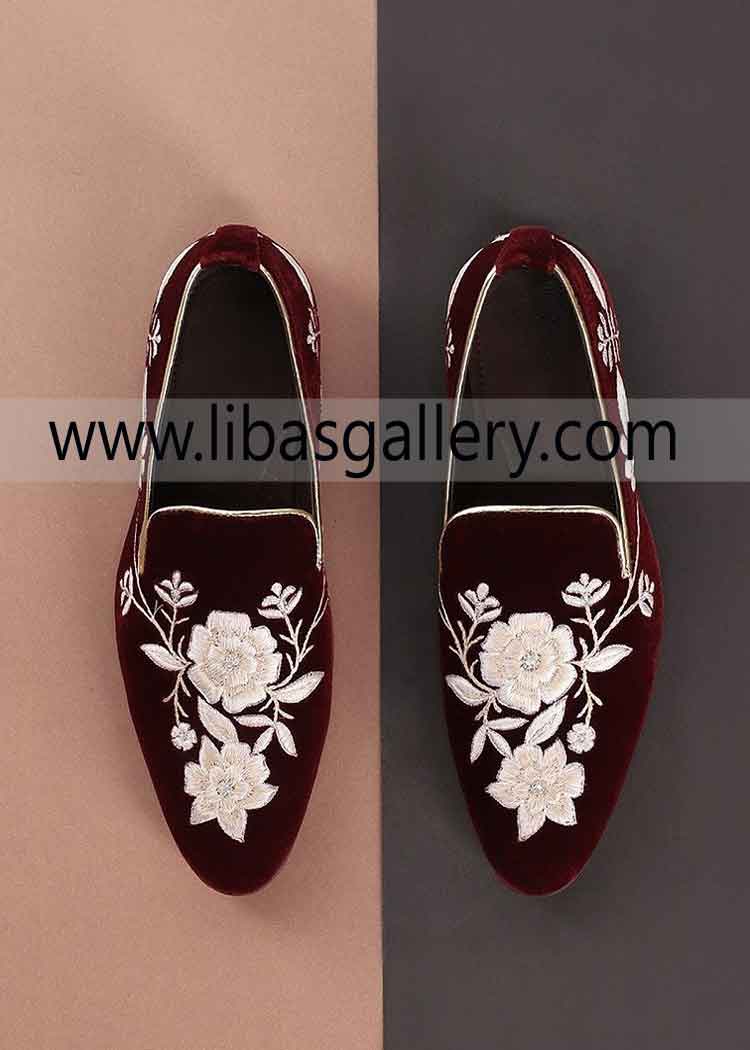 Fancy Flowery work Groom khussa shoes for Nikah barat