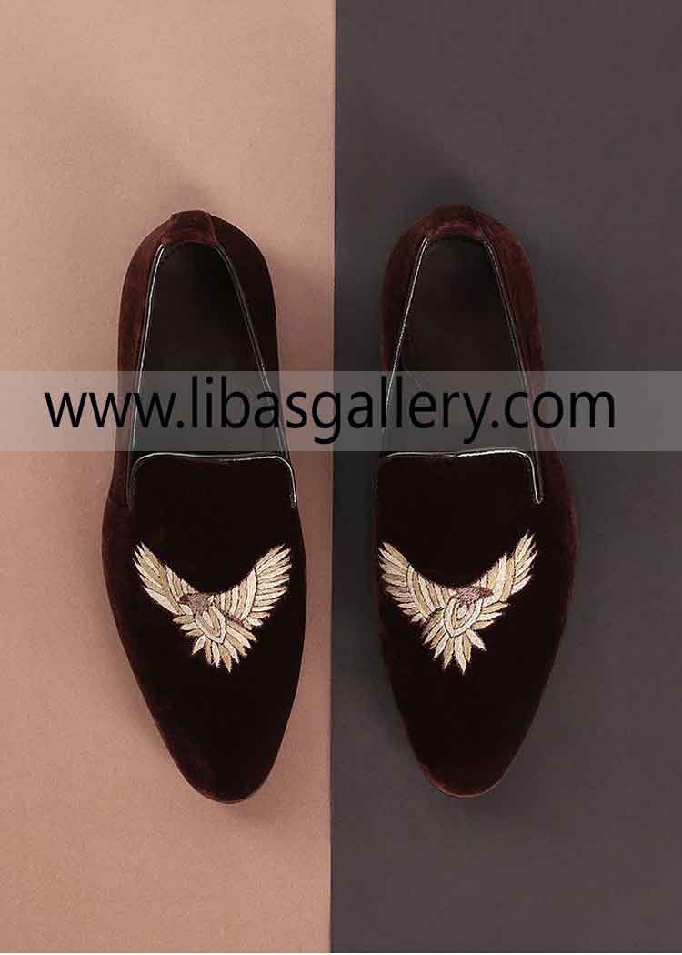 velvet embellished khussa fancy type shoes on US UK EU Asia sizes for man shop online UK USA Canada 