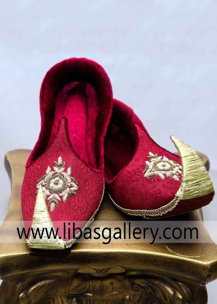 Red Embroidered Fabric Embellished Groom Khussa Article