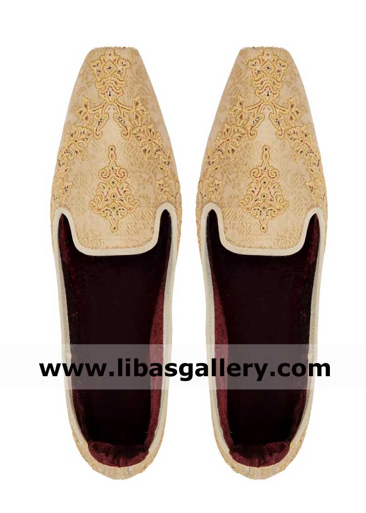 Men Khussa Gold Embroidered for Wedding Purpose buy pedicure groom footwear for nikah day Aberdeen Portsmouth UK