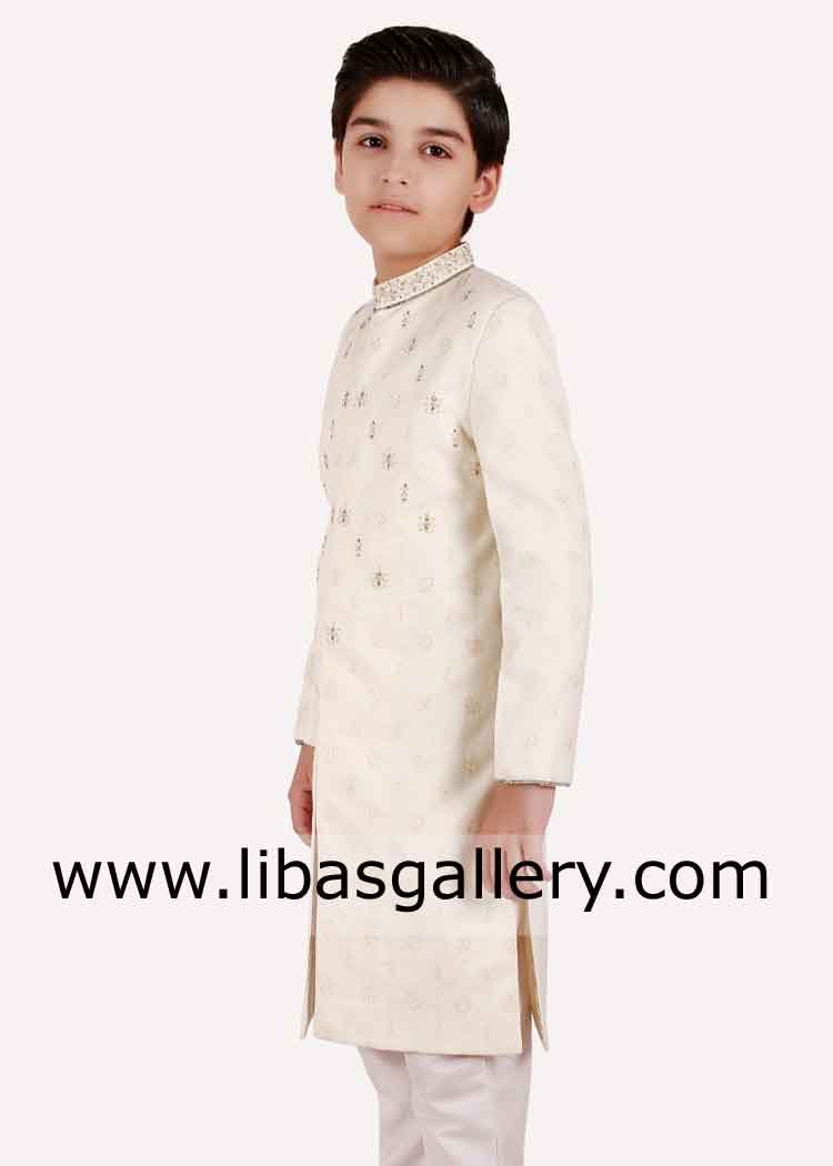 adorable kids boys sherwani in cream color ready to ship worldwide by express courier asia europe australia