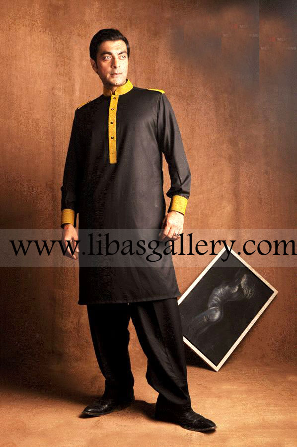 Maazjee Kurta Suits Collection 2014 Fauji Style Kurta with Front Pocket Side Pocket Shalwar Salwar for Eid 2014 Buy online Maazjee Kurta Shalwar Suits for Eid 2014 USA,UK,Canada,Dubai,Australia 