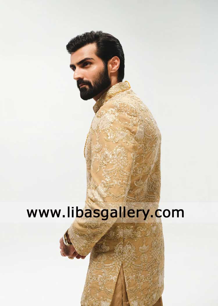 light Beige embroidered Prince Coat for wedding