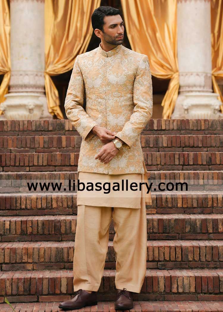 Light Beige Embroidered Wedding Prince Coat