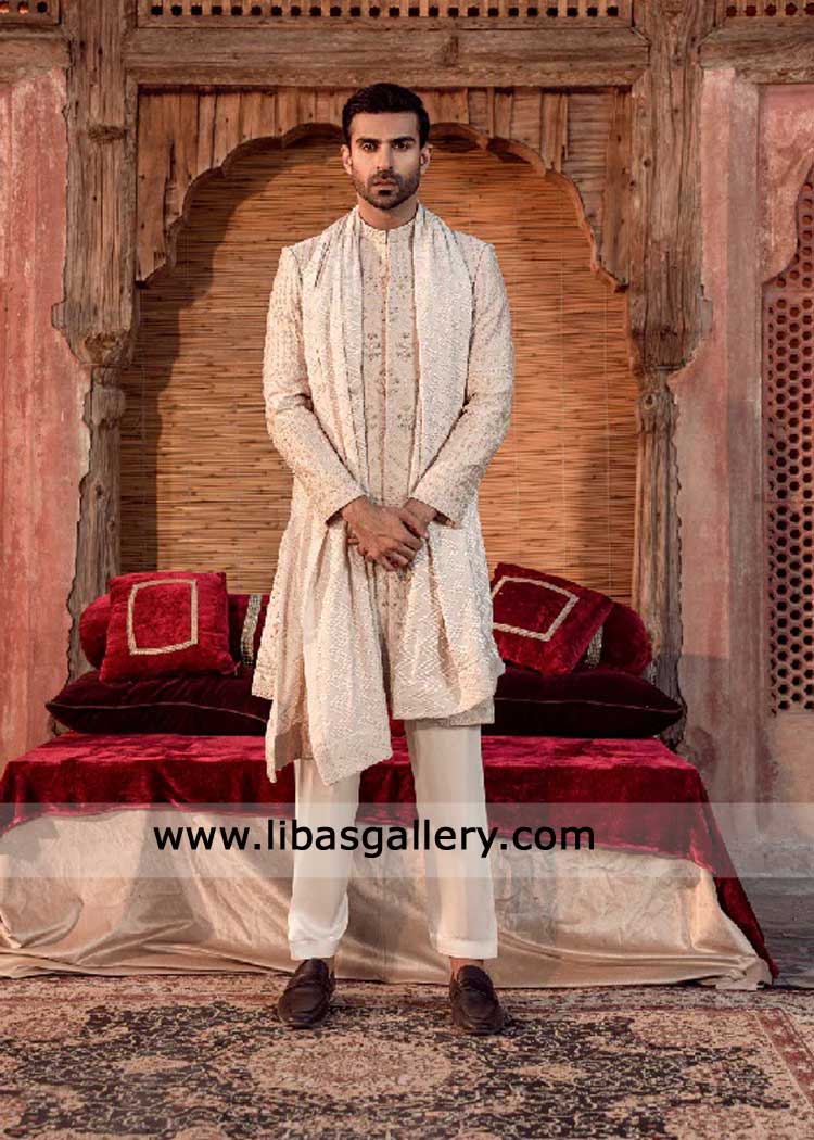 The Monarch Cut Dana & Beaded Groom Sherwani- hand embroidered sherwani styles for wedding USA