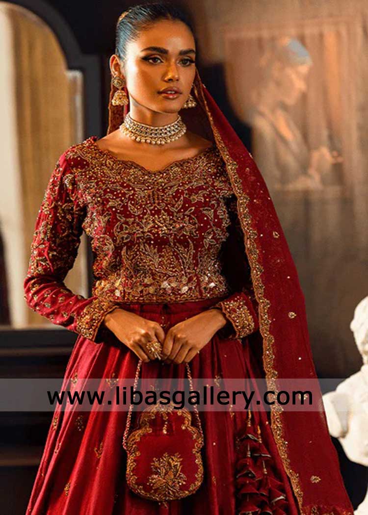 Bridal Maroon Lehenga Choli hand embellished for Wedding