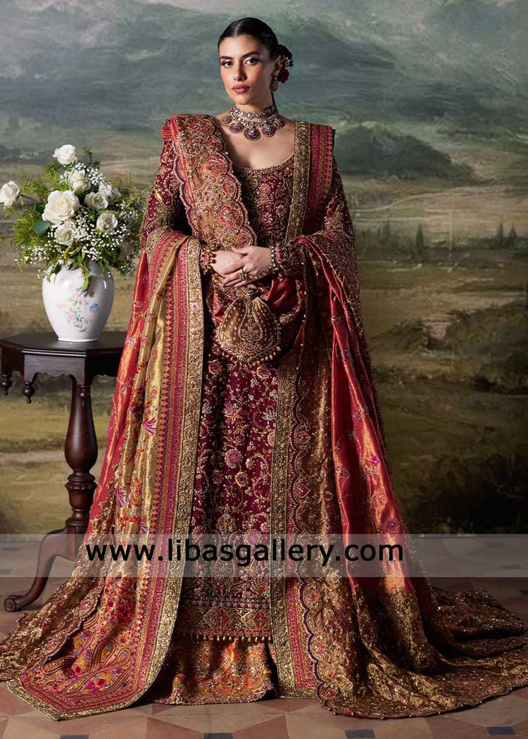 Luxurious Maroon Jamawar Bridal Lehenga for modern bride 