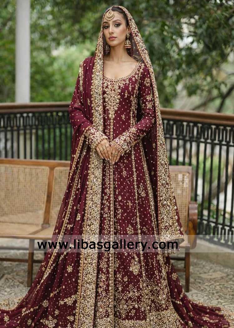 Majestic Maroon Bridal Gown for Nikah with Gold hand work – Hand Embellished Bridal Couture Sydney Australia Majestic Maroon Bridal Gown for Nikah with Gold hand work – Hand Embellished Bridal Couture Sydney Australia