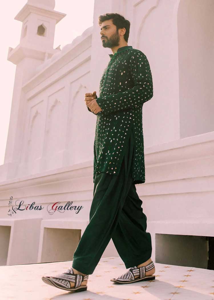 Mirror work Men Kurta Style in Jade Green