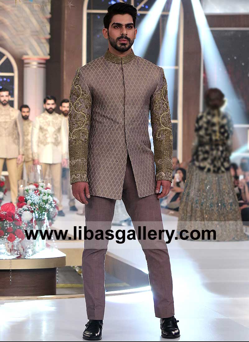 Men PharLap Shade Prince Coat with Antique and Gold  Work