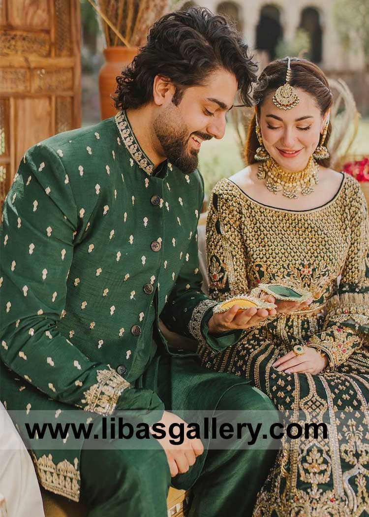 Green Embroidered Prince coat for Occasion and Mehndi