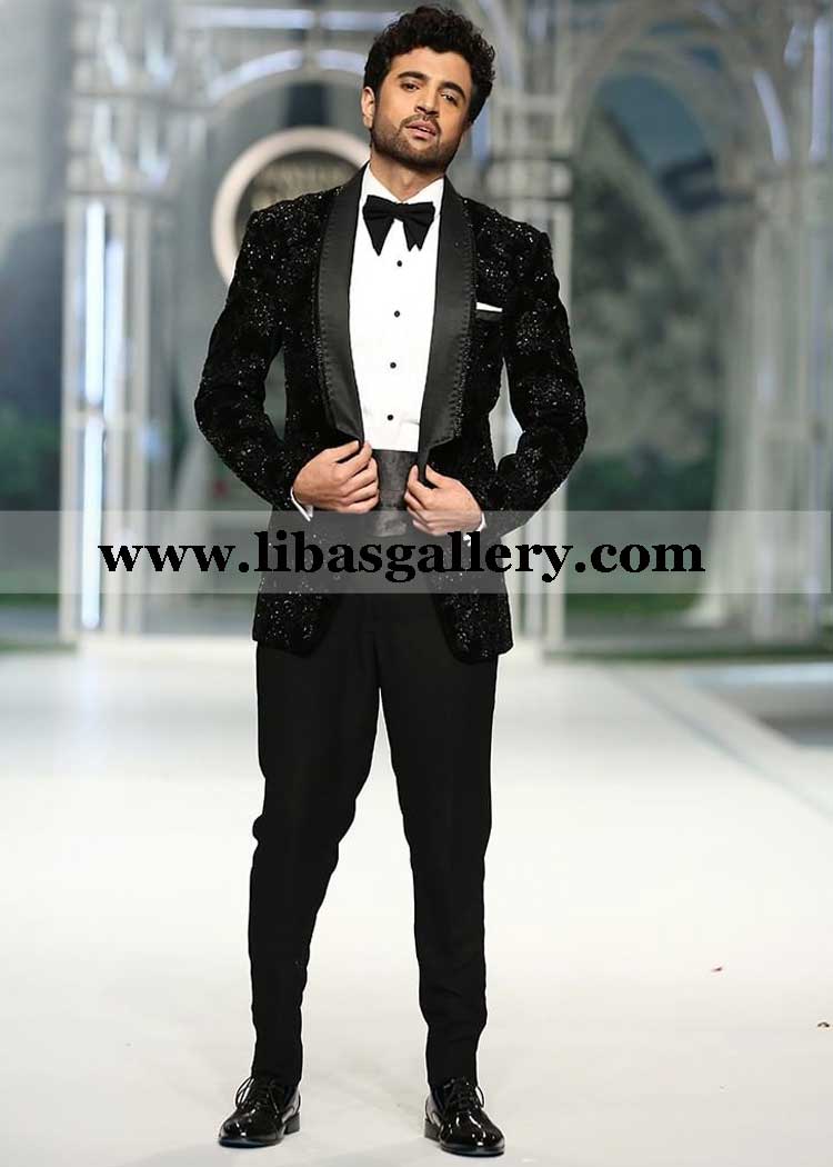 black velvet groom tuxedo Satin Lapel paired with Straight Cut Pants