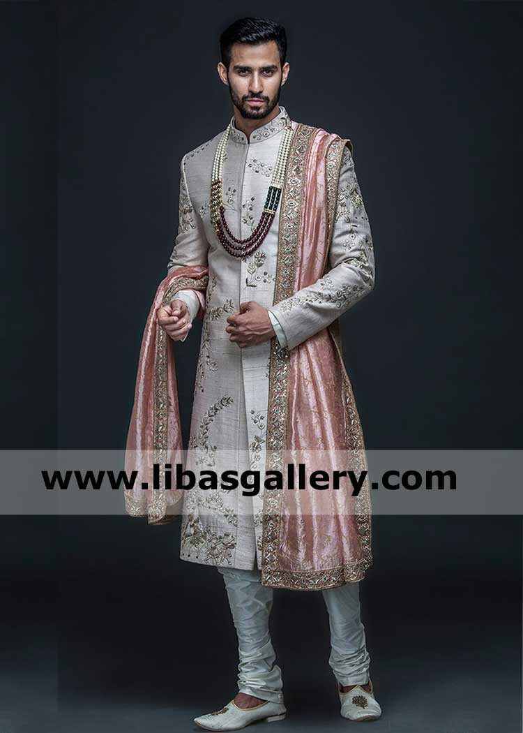 Pink Embellished Royal type Jamawar Men Wedding Shawl