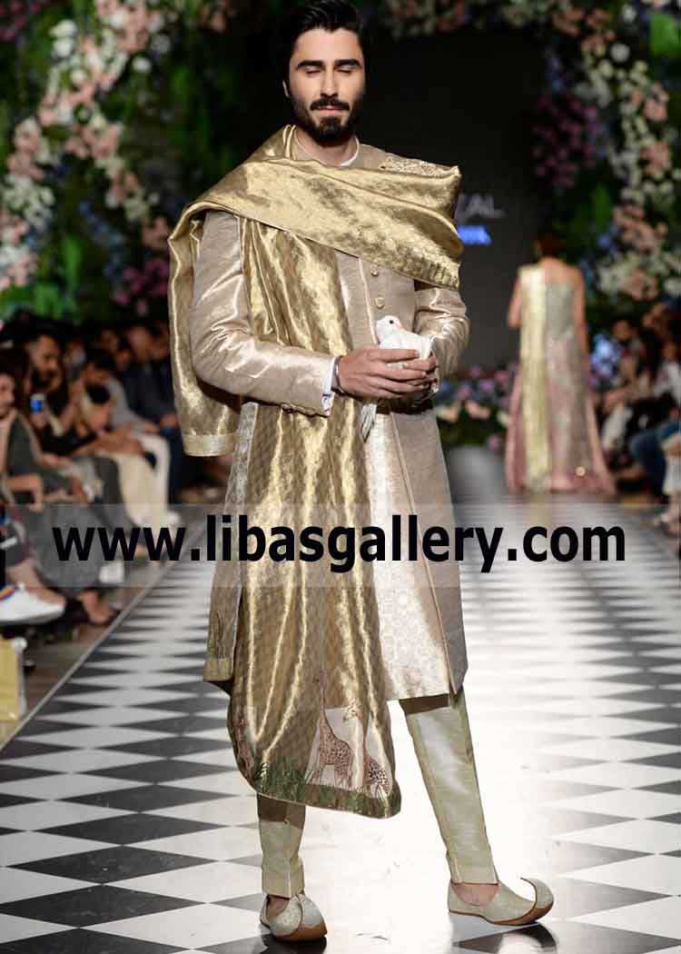 Golden Jamawar Men Shawl for Wedding 